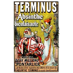Absinthe Terminus Pontarlier Arlequin Camis bienfaisante - Publicité vintage