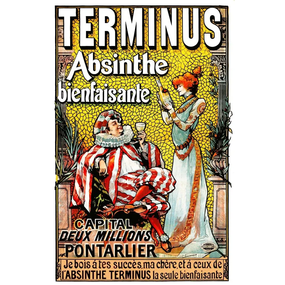 Absinthe Terminus Pontarlier Arlequin Camis bienfaisante - Publicité vintage