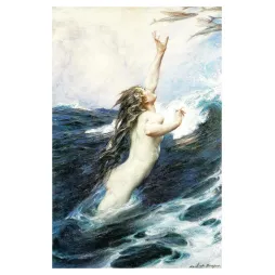 Ondine Vagues Herbert Draper peinture académique - Publicité vintage