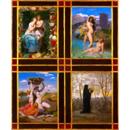 Quatre Saisons allégoriques peinture académique française XIXe - Publicité vintage