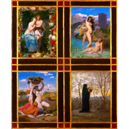 Quatre Saisons allégoriques peinture académique française XIXe - Publicité vintage