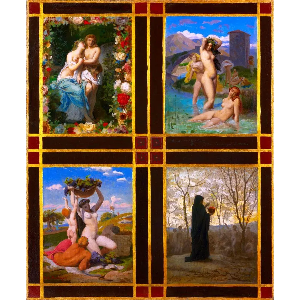 Quatre Saisons allégoriques peinture académique française XIXe - Publicité vintage Quatre Saisons allégoriques peinture académique française XIXe - Publicité vintage