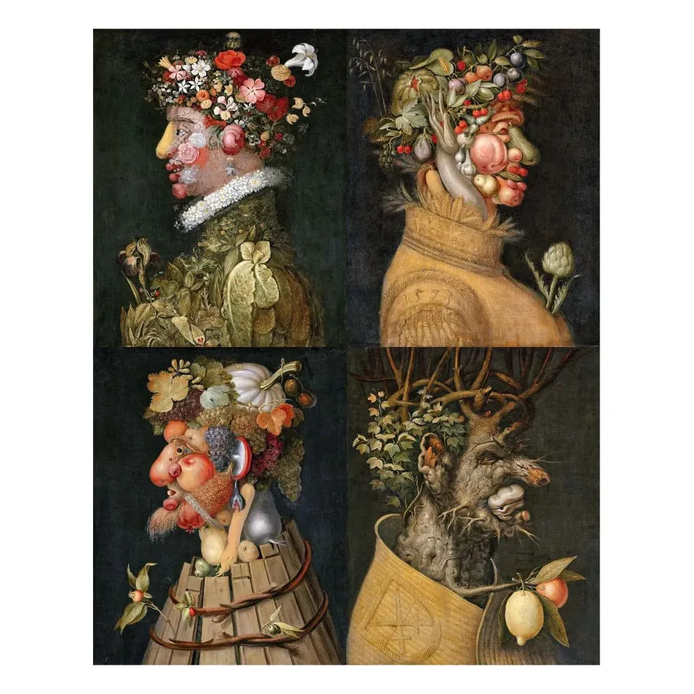 Quatre Saisons Arcimboldo portraits composites végétaux - Publicité vintage Quatre Saisons Arcimboldo portraits composites végétaux - Publicité vintage