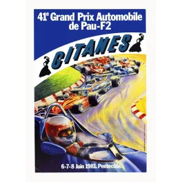 Grand Prix Pau F2 Gitanes 1981 course automobile - Publicité vintage