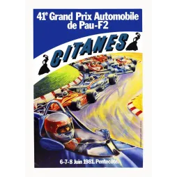 Grand Prix Pau F2 Gitanes 1981 course automobile - Publicité vintage