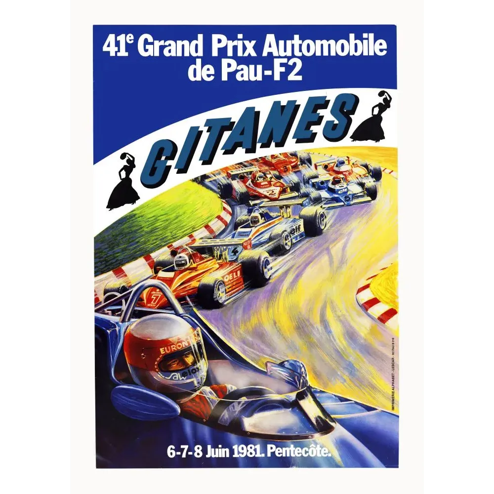 Grand Prix Pau F2 Gitanes 1981 course automobile - Publicité vintage Grand Prix Pau F2 Gitanes 1981 course automobile - Publicité vintage