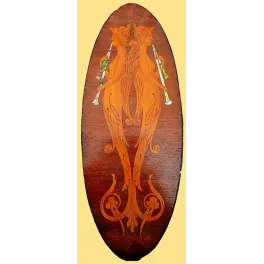 Marqueterie Art Nouveau figures ailées trompettes - Document ancien