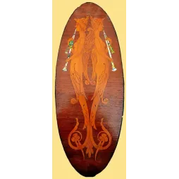 Marqueterie Art Nouveau figures ailées trompettes - Document ancien