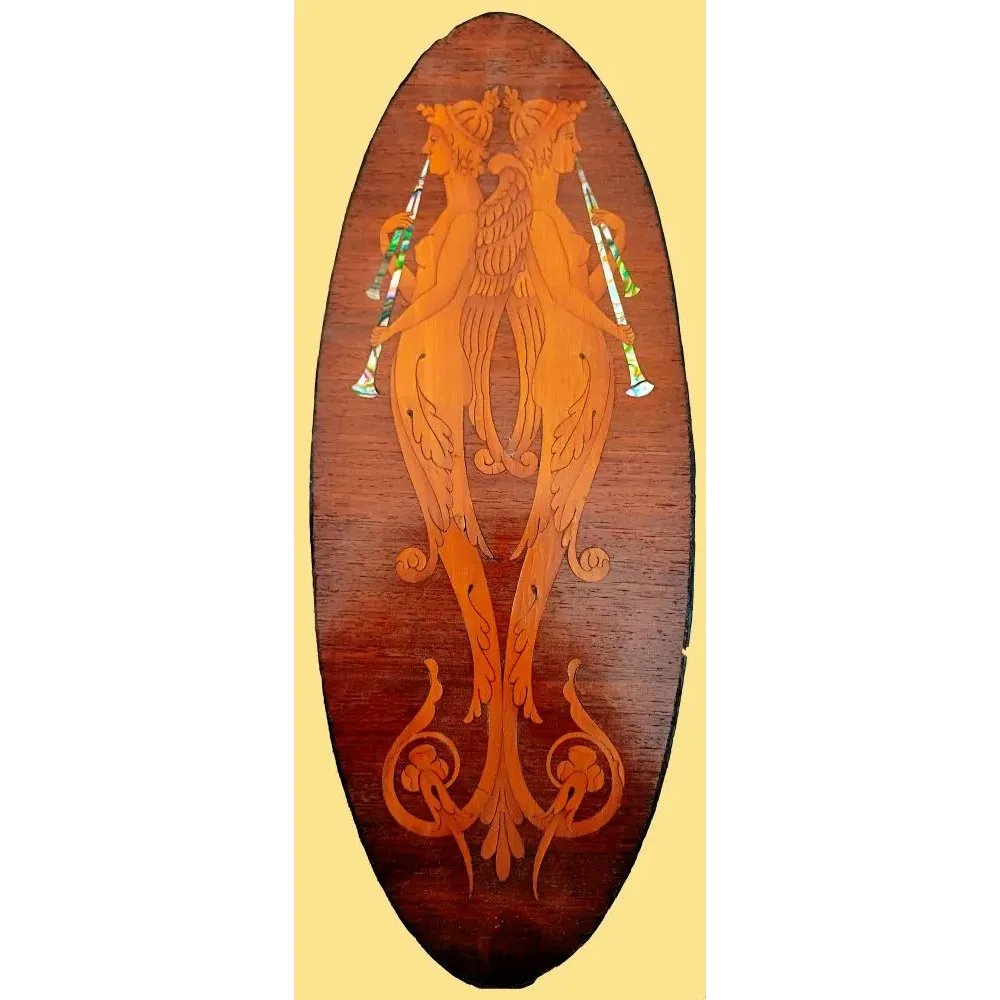 Marqueterie Art Nouveau figures ailées trompettes - Document ancien