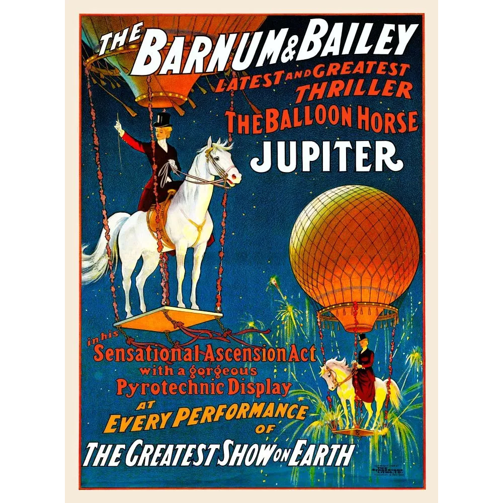 Barnum Bailey Cheval Ballon Jupiter cirque - Publicité vintage Barnum Bailey Cheval Ballon Jupiter cirque - Publicité vintage