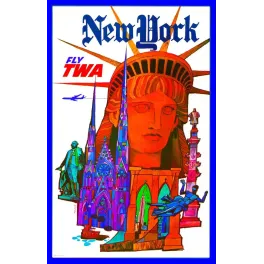 New York Fly TWA David Klein Statue Liberté - Publicité vintage
