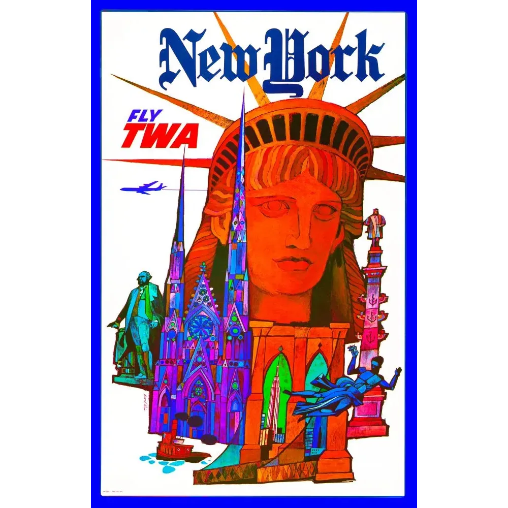 New York Fly TWA David Klein Statue Liberté - Publicité vintage New York Fly TWA David Klein Statue Liberté - Publicité vintage