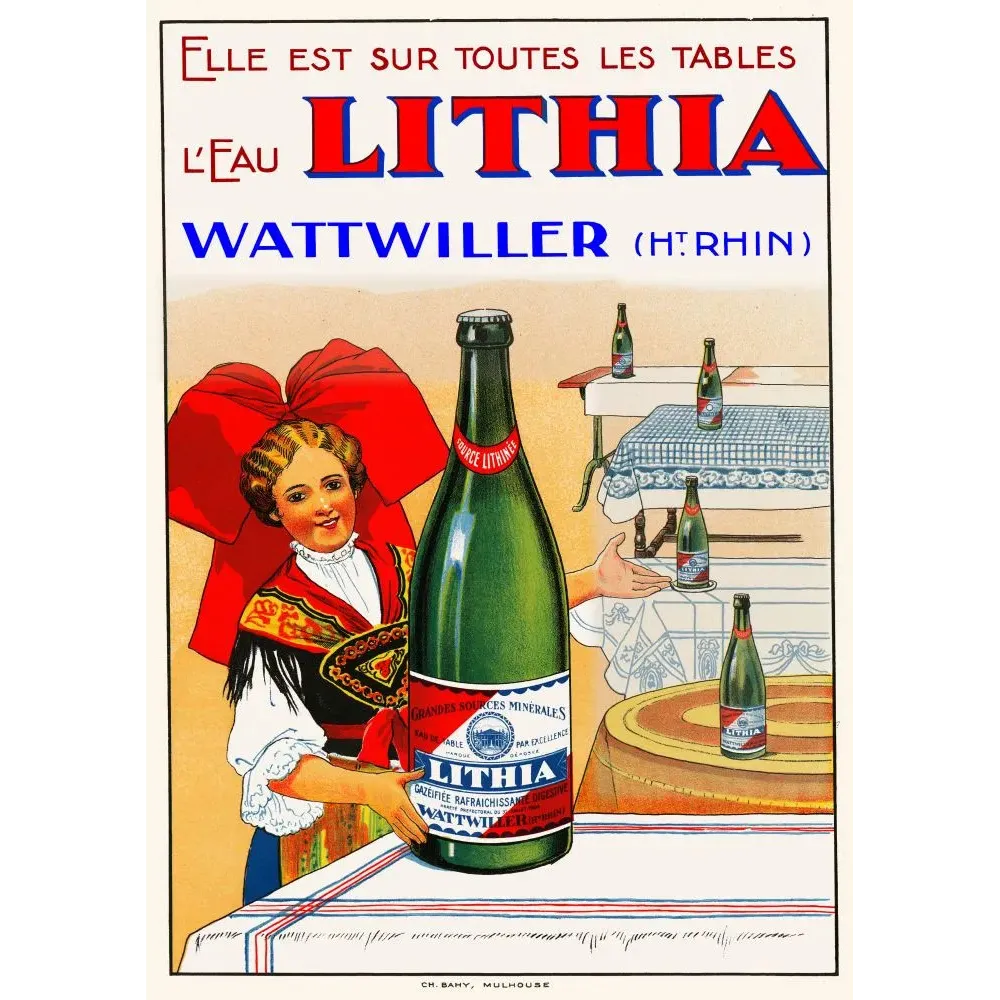 Eau Lithia Wattwiller Haut-Rhin Alsace Ch. Bahy - Publicité vintage Eau Lithia Wattwiller Haut-Rhin Alsace Ch. Bahy - Publicité vintage