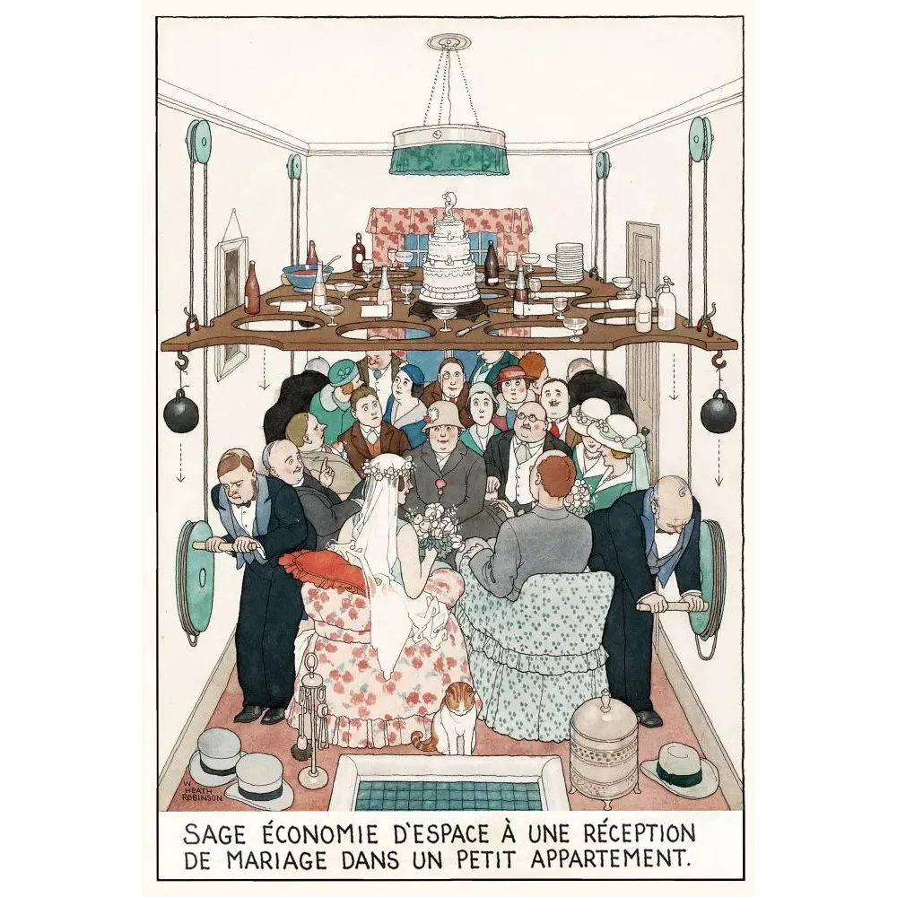 Mariage Petit Appartement Heath Robinson humour – Publicité vintage