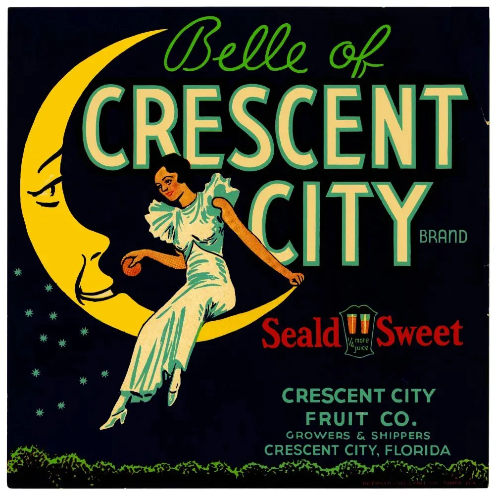 Belle Crescent City agrumes Floride lune – Publicité vintage Belle Crescent City agrumes Floride lune – Publicité vintage