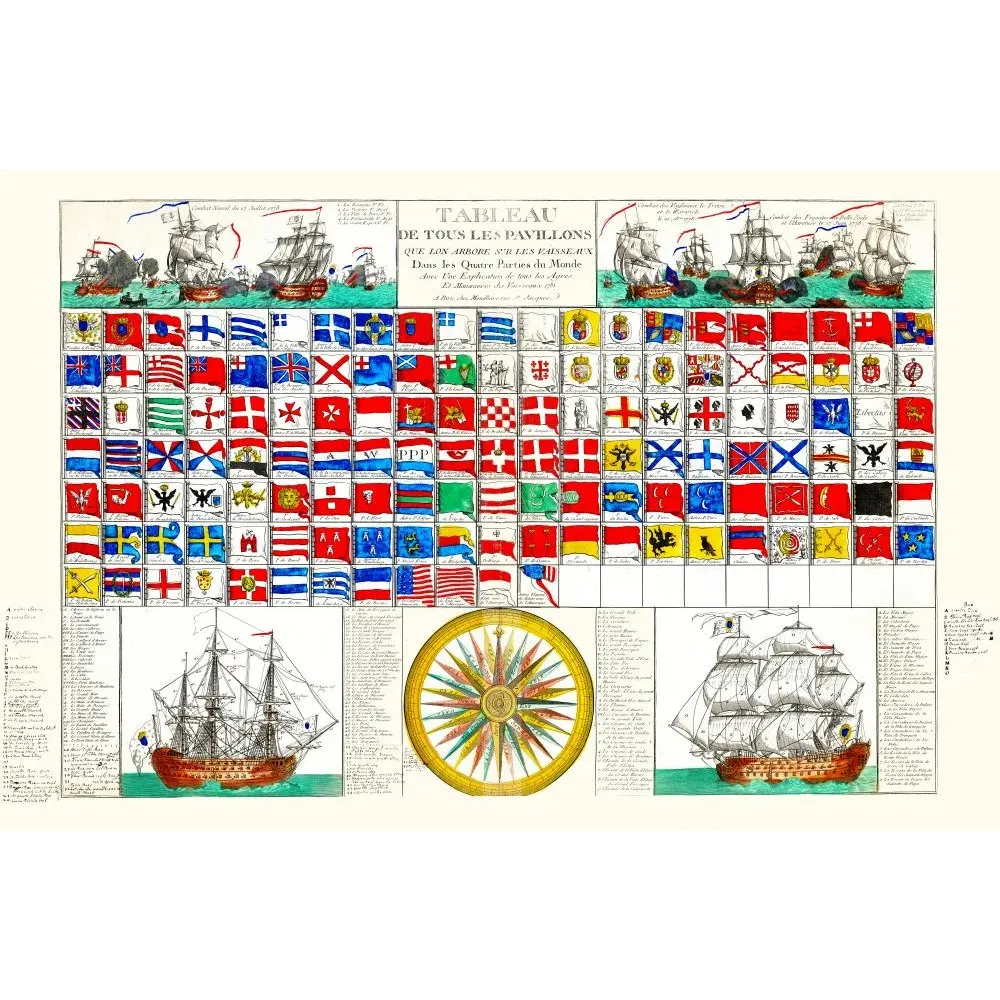 Pavillons Maritimes Monde 1781 Paris – Document ancien Pavillons Maritimes Monde 1781 Paris – Document ancien