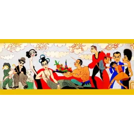 Scène Revue Parisienne Caricatures Années 1920 - Publicité vintage