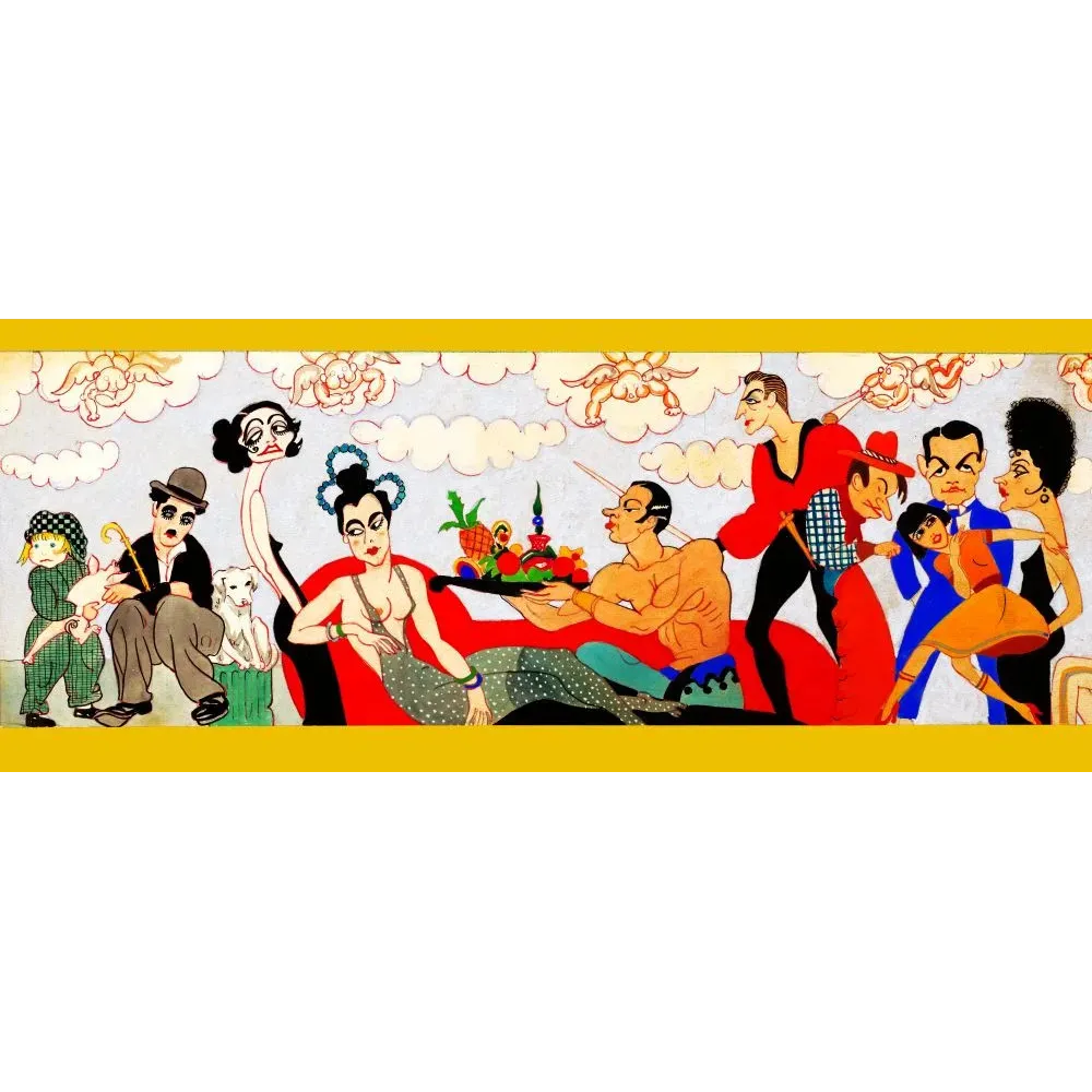 Scène Revue Parisienne Caricatures Années 1920 - Publicité vintage Scène Revue Parisienne Caricatures Années 1920 - Publicité vintage