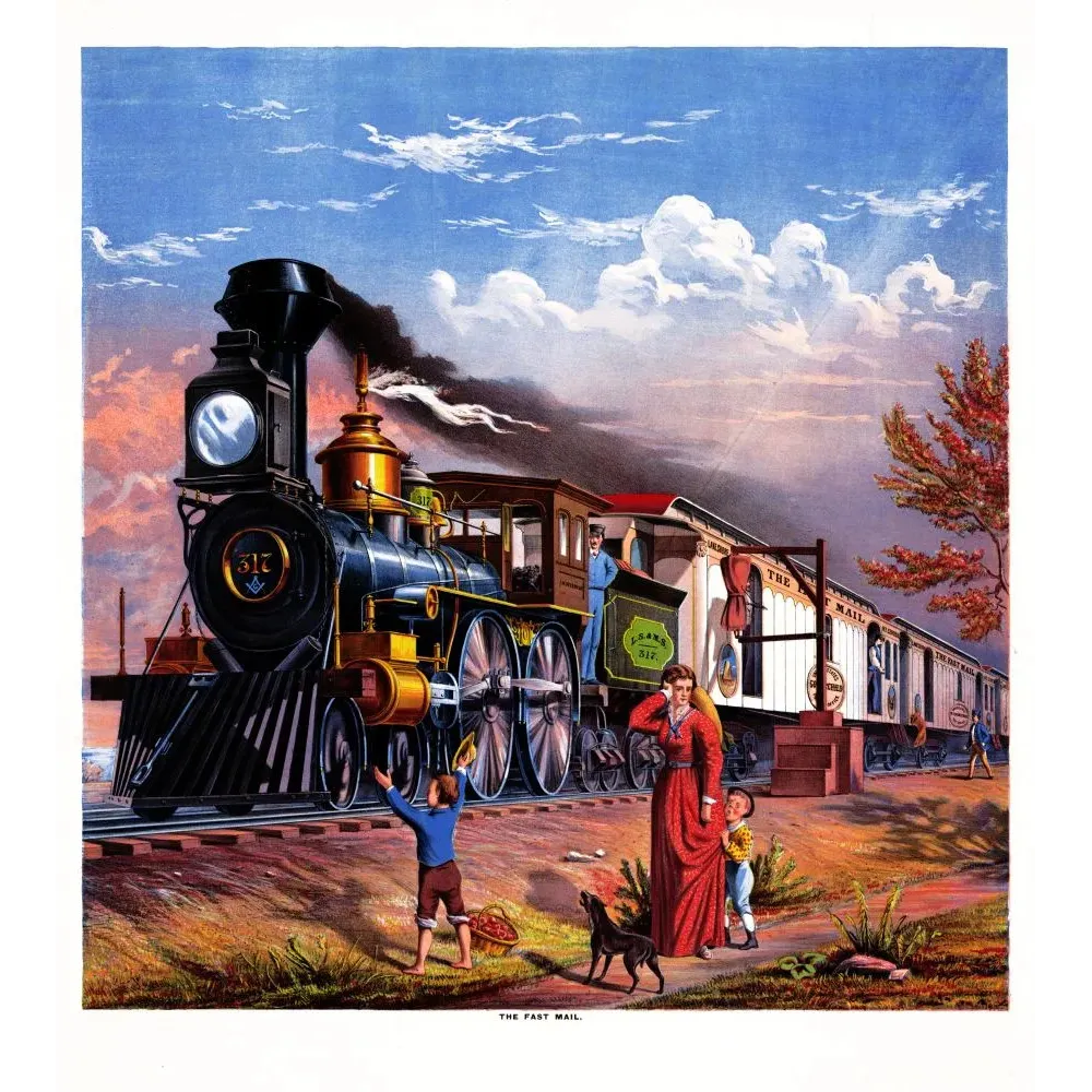 Fast Mail Locomotive Vapeur Américaine XIXe - Publicité vintage Fast Mail Locomotive Vapeur Américaine XIXe - Publicité vintage