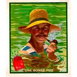 Une Bonne Pipe Tabac Homme Chapeau Paille - Publicité vintage