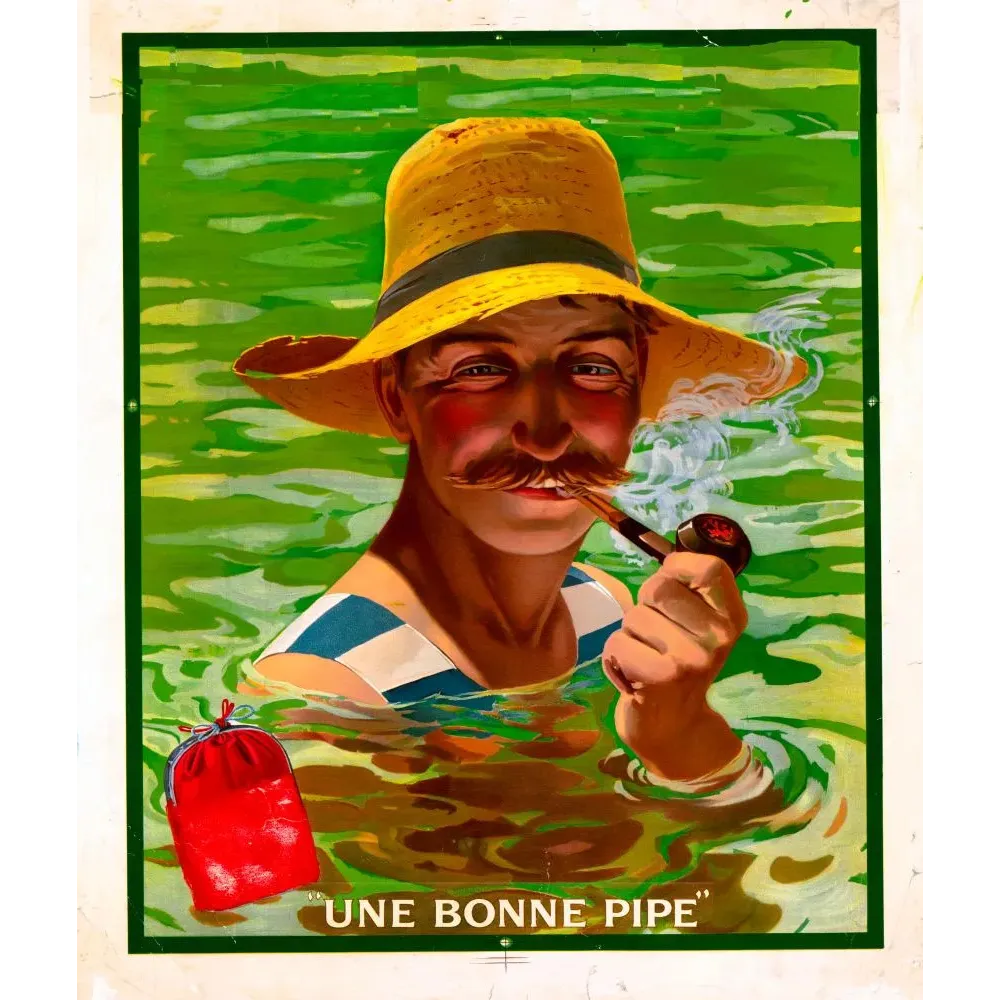 Une Bonne Pipe Tabac Homme Chapeau Paille - Publicité vintage Une Bonne Pipe Tabac Homme Chapeau Paille - Publicité vintage