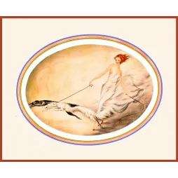 Femme Lévrier Art Déco Médaillon Années 1920 - Publicité vintage