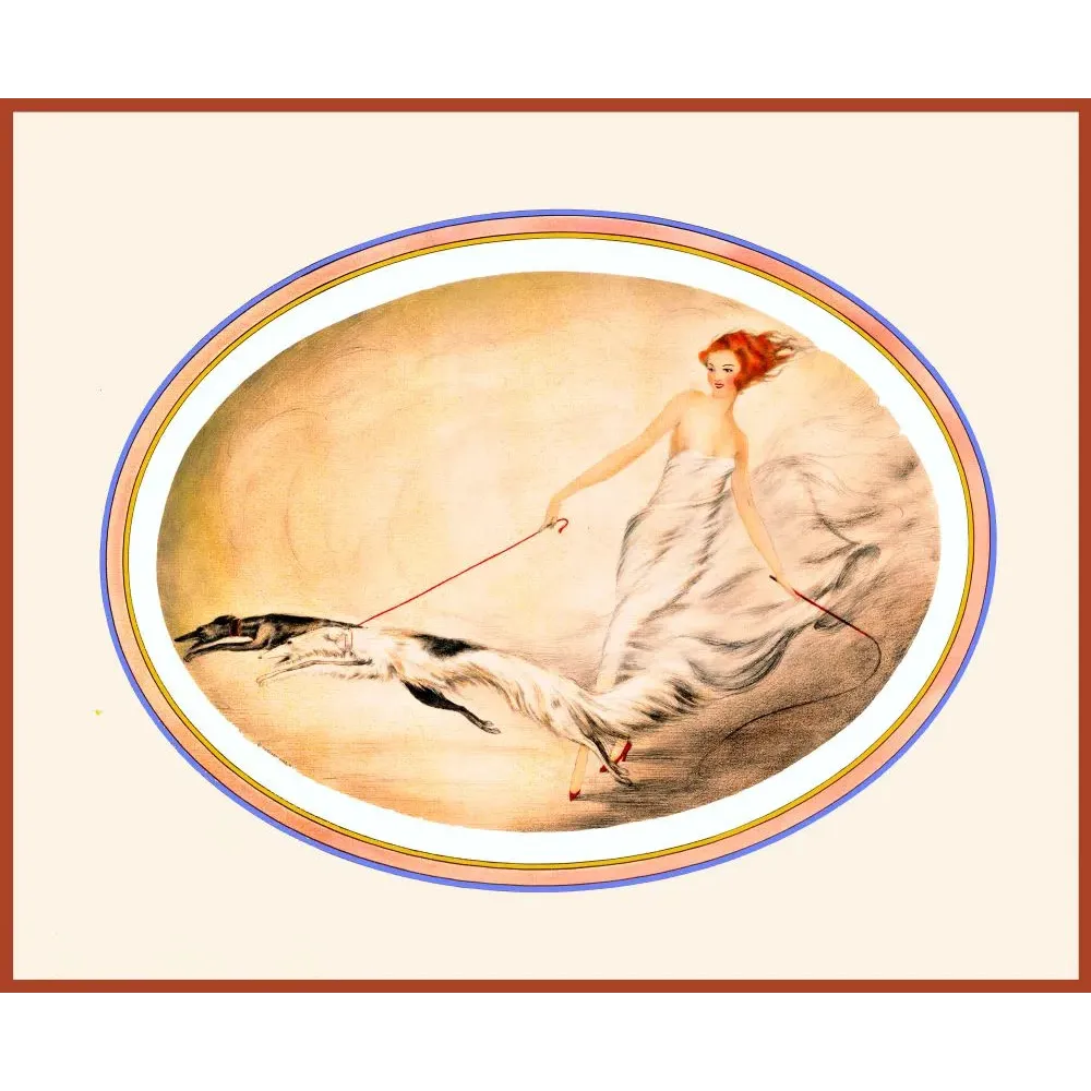 Femme Lévrier Art Déco Médaillon Années 1920 - Publicité vintage Femme Lévrier Art Déco Médaillon Années 1920 - Publicité vintage