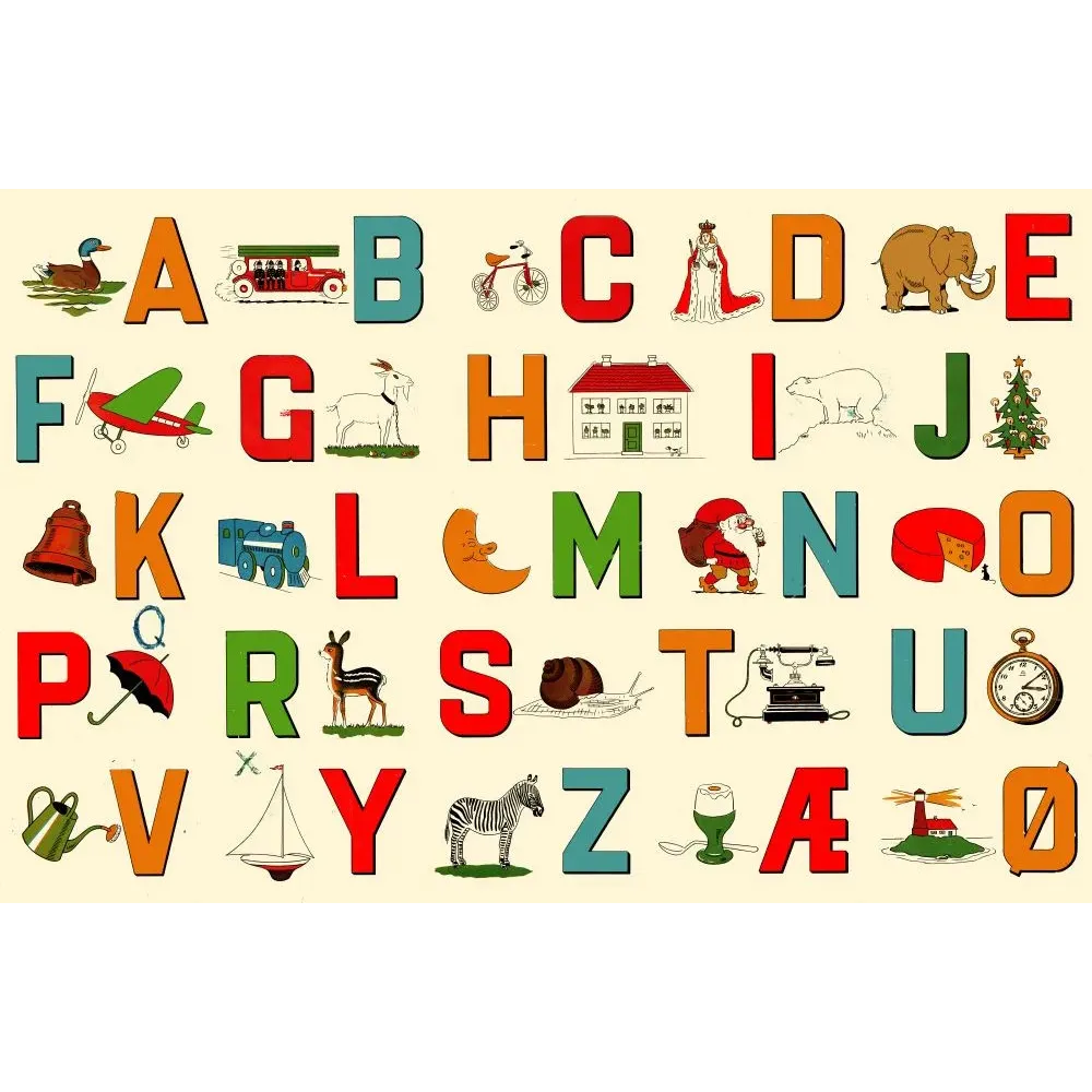 Abécédaire Illustré Scandinave Alphabet Coloré Enfants - Document ancien Abécédaire Illustré Scandinave Alphabet Coloré Enfants - Document ancien