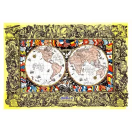 This World of Ours Planisphère Double Hémisphère Drapeaux - Carte ancien