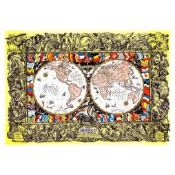 This World of Ours Planisphère Double Hémisphère Drapeaux - Carte ancien