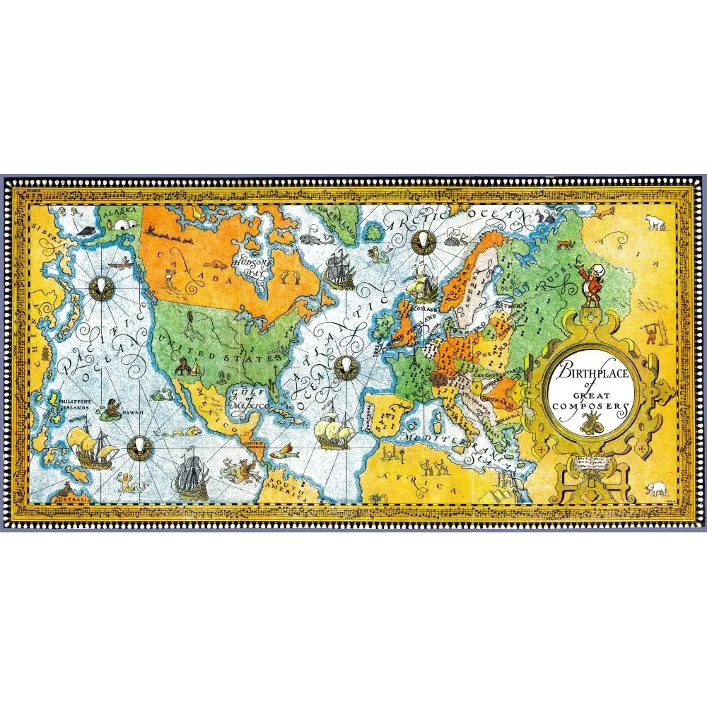 Birthplace Great Composers Carte Monde Musique - Carte ancien