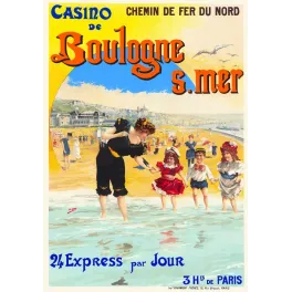 Affiche vintage Casino Boulogne-sur-Mer, chemin de fer Nord