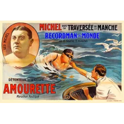 Publicité apéritif Amourette marathon nautique Géo Michel traversée Manche natation recordman mouettes
