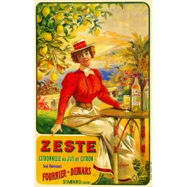 Publicité Citronnelle Zeste jus citron femme tennis canotier citronnier Riviera signé Tamagno Fournier-Demars