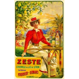 Publicité Citronnelle Zeste jus citron femme tennis canotier citronnier Riviera signé Tamagno Fournier-Demars