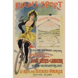 Publicité Palais-Sport vélodrome Paris cycliste élégante robe jaune signé Pal piste mille mètres rue Berri