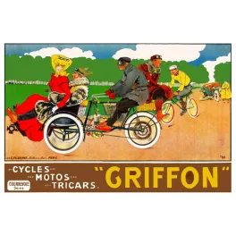 Publicité Griffon cycles motos tricars promenade couple élégant fourrure chauffeur signé Thor Courbevoie