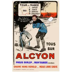 Publicité Alcyon bicyclette coureur cycliste Tour de France 1910 Lapize Faber classement signé Thor Jombart