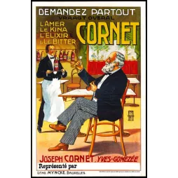 Publicité Bitter Cornet Joseph Yves-Gomezée bourgeois café garçon tablier blanc litho Myncke Bruxelles