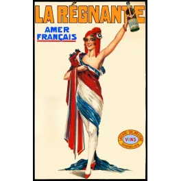 Publicité La Régnante Amer Français Laterre-Delbruyère Gosselies femme allégorique tricolore bonnet phrygien