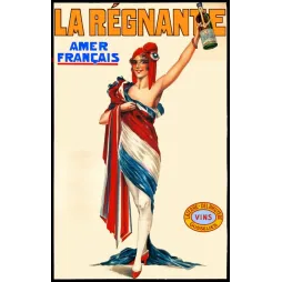 Publicité La Régnante Amer Français Laterre-Delbruyère Gosselies femme allégorique tricolore bonnet phrygien
