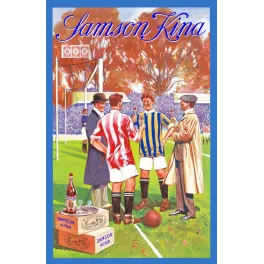 Publicité Samson Kina apéritif football joueurs trinquant stade supporters De Kempenaar Anvers