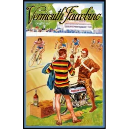 Publicité Vermouth Jaccobino vélodrome coureurs cyclistes motard De Kempenaar Anvers