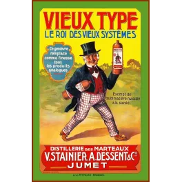 Publicité Vieux Type genièvre Distillerie des Marteaux Jumet Stainier Dessent homme haut-de-forme