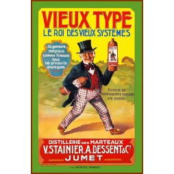 Publicité Vieux Type genièvre Distillerie des Marteaux Jumet Stainier Dessent homme haut-de-forme