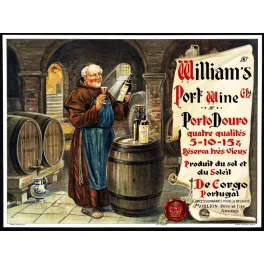 Publicité William's Port Wine Porto Douro moine cave tonneaux Morlion Anvers chromo-lithographie début XXe