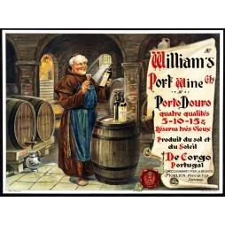 Publicité William's Port Wine Porto Douro moine cave tonneaux Morlion Anvers chromo-lithographie début XXe