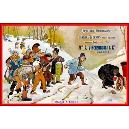 Publicité humoristique Genièvre Grains Vinckenbosch Hasselt chasse à l'ours neige villageois scène comique