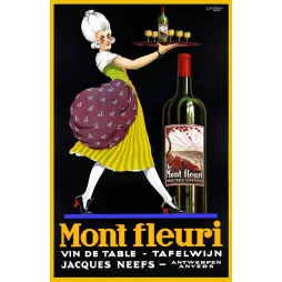 Publicité Mont Fleuri Vin de Table Jacques Neefs Anvers serveuse costume XVIIIe Chilton fond noir