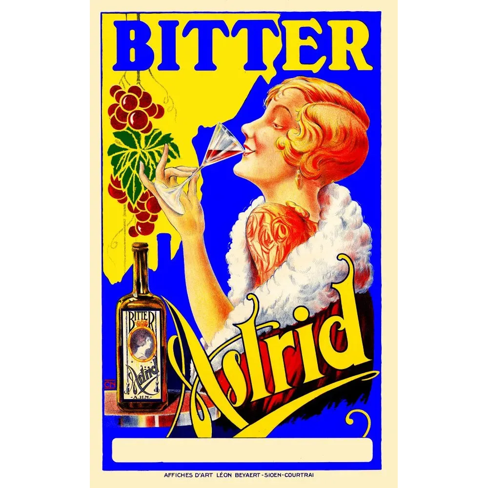 Publicité Bitter Astrid femme blonde fourrure cocktail raisins Affiches Art Beyaert-Sioen Courtrai Publicité Bitter Astrid femme blonde fourrure cocktail raisins Affiches Art Beyaert-Sioen Courtrai
